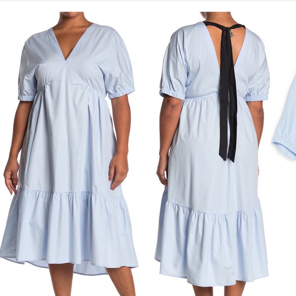 {Topshop} Cotton Pop Bow Blue Midi Dress